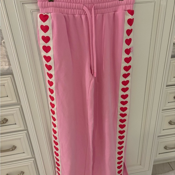 JoyLab Pants - JoyLab Pink Lounge Pants with Red Heart Side Trim